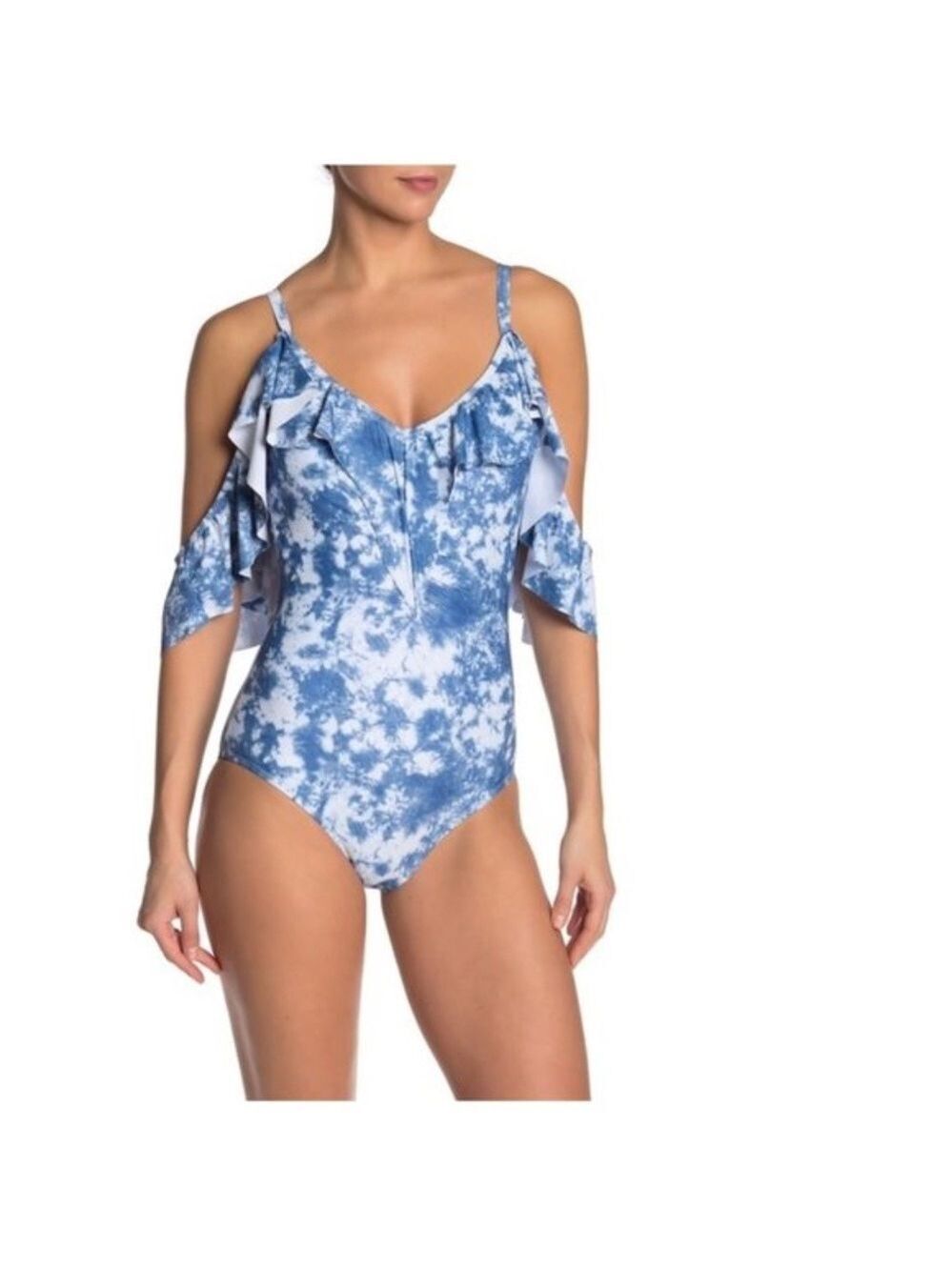 Nicole Miller Ruffled Cold Shoulder One-Piece Swimsuit